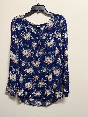 2 bossini Women's Navy/Teal Floral V-Neck Long Sleeve Blouse